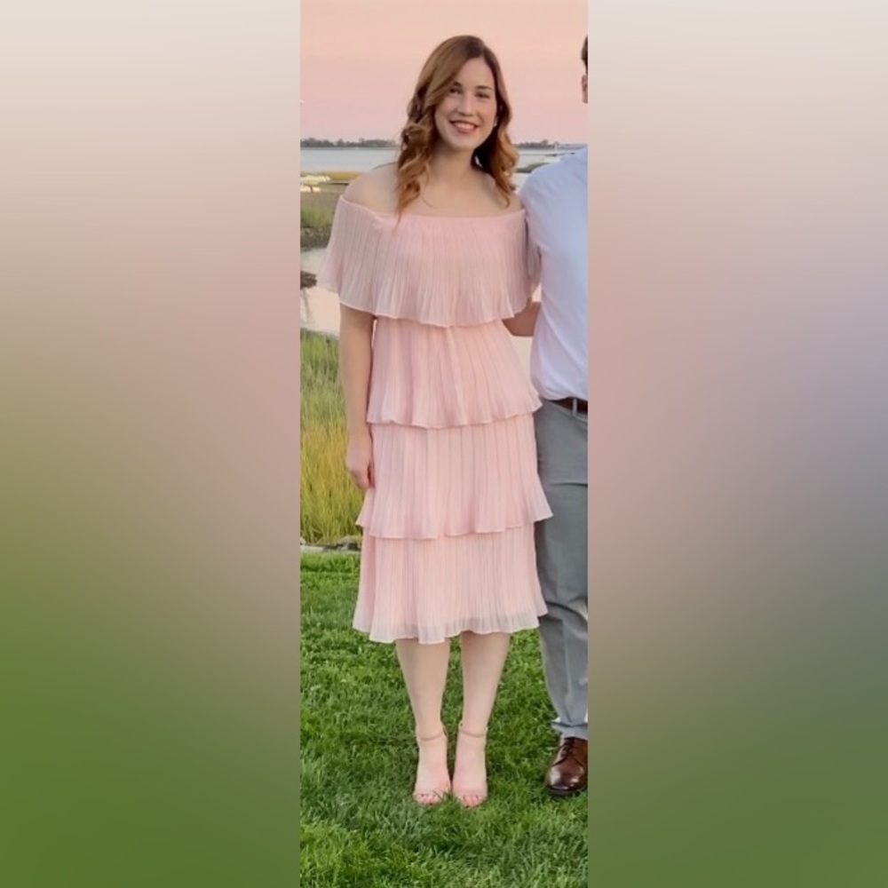Gala Ready Blush Pink Off-the-Shoulder Ruffle MIDI Dress Lulus